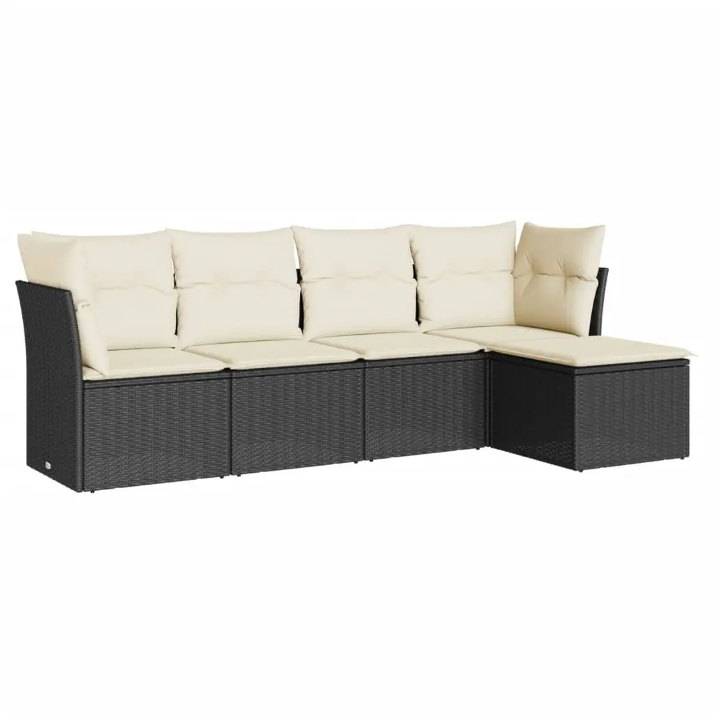 5 Piece Garden Sofa Set Black Outdoor Furniture Patio Rattan Lounge with