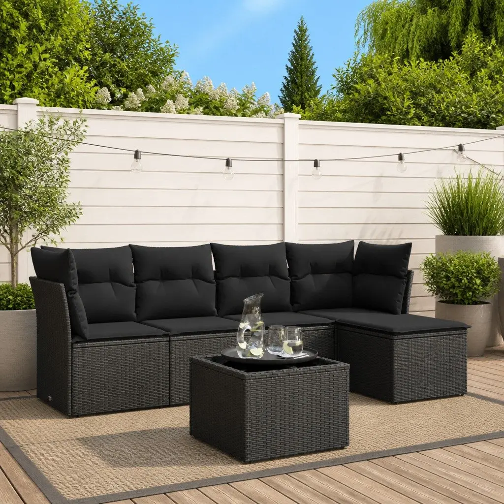 Garden Sofa Set Outdoor Furniture Patio Lounge 6 Piece Black Rattan