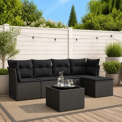Modular 6 Piece Outdoor Sofa Set with Cushions and Glass Top