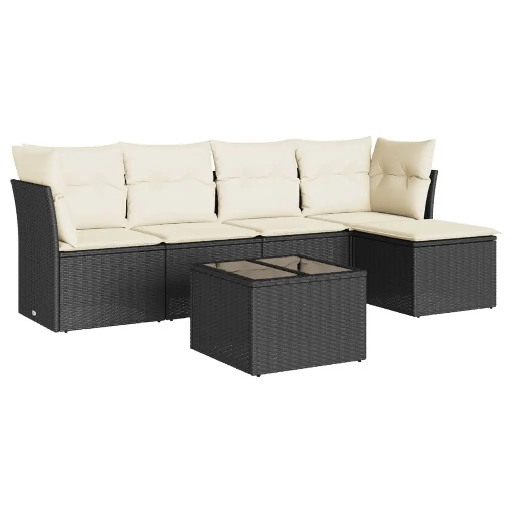 6-Piece Black Poly Rattan Garden Sofa Set