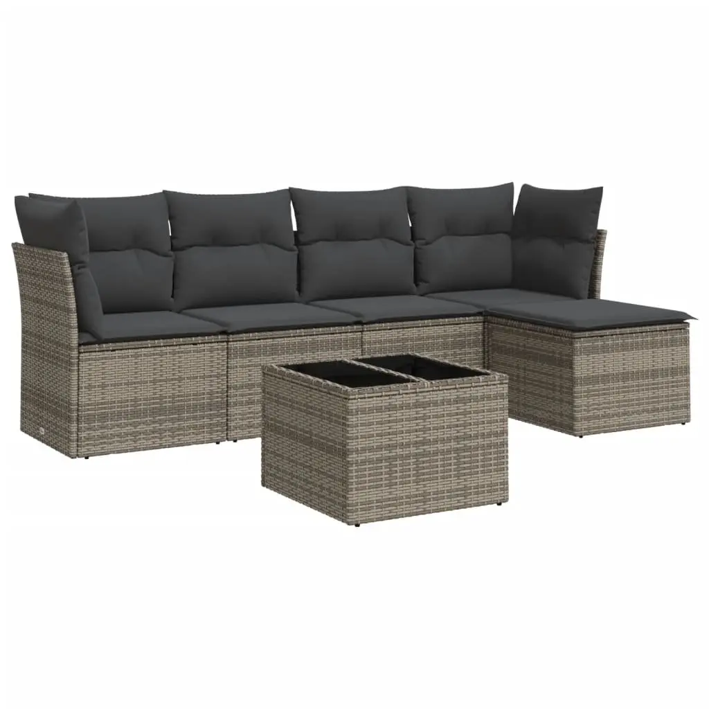 Garden Sofa Set 6 Piece Outdoor Furniture Grey Poly Rattan Patio Cushions