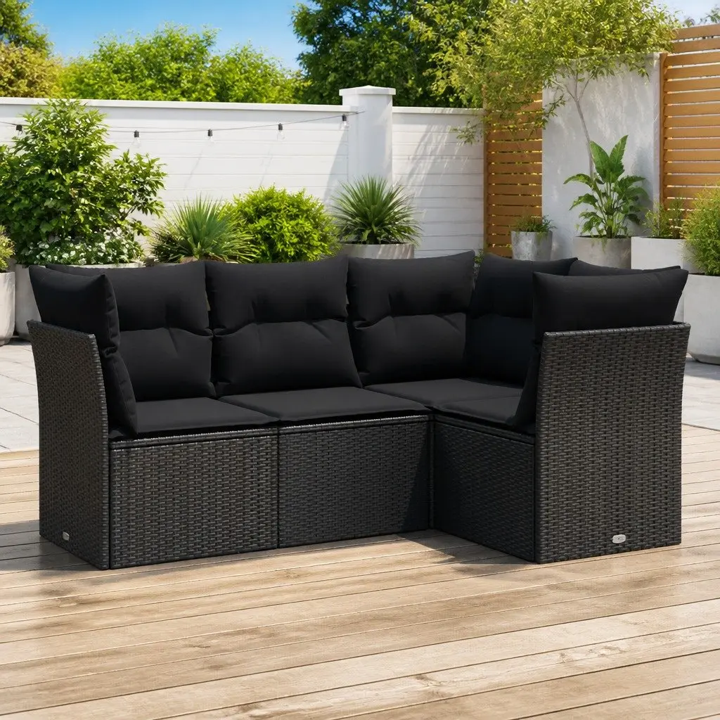 Garden Sofa Set for Outdoor Patio 4 Piece Black with Cushions