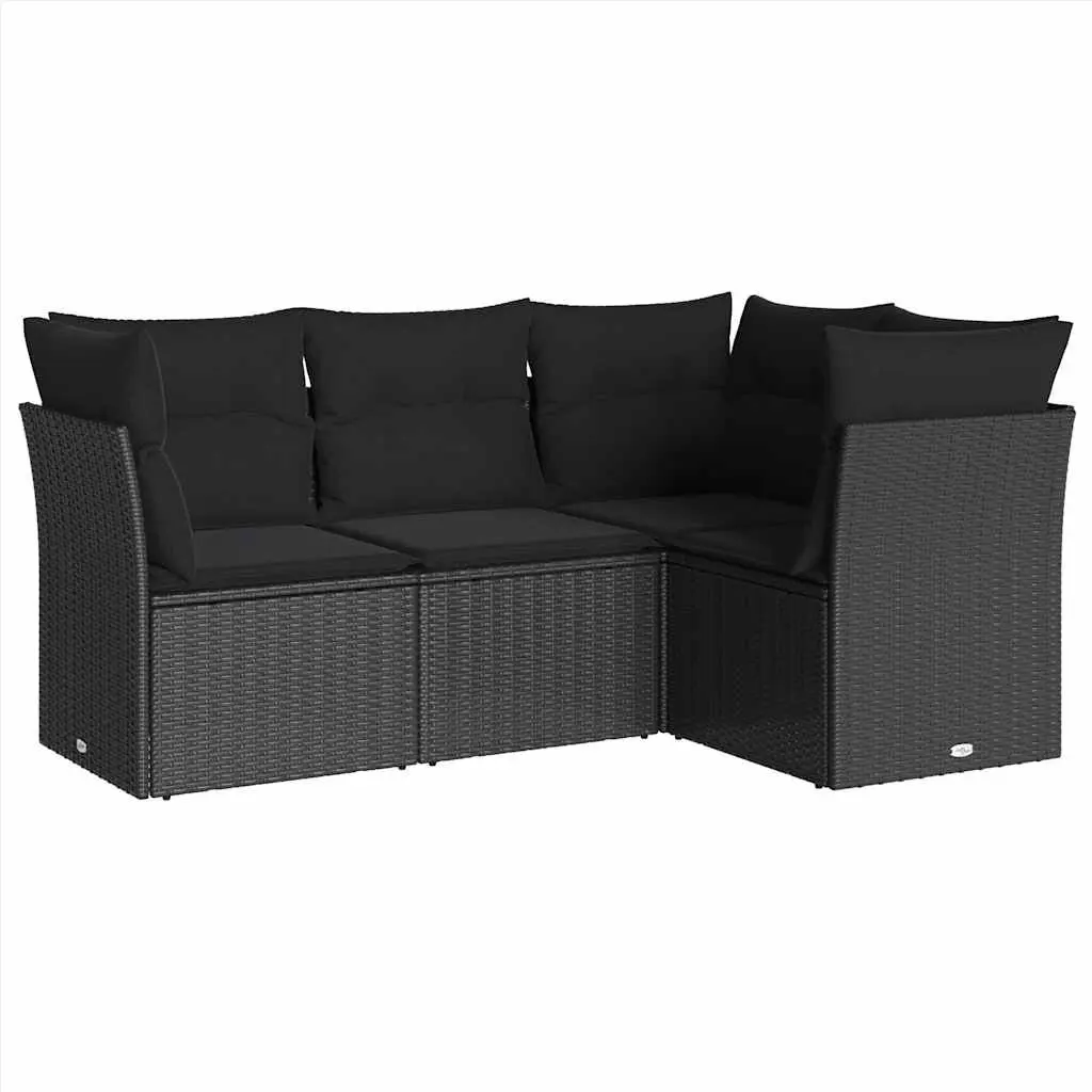 Garden Sofa Set for Outdoor Patio 4 Piece Black with Cushions