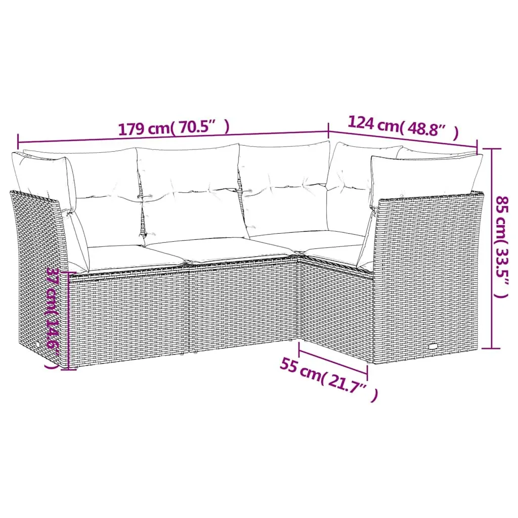 Garden Sofa Set for Outdoor Patio 4 Piece Black with Cushions