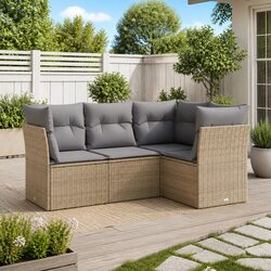 4-Piece Outdoor Garden Sofa Set - Beige Cushions and Rattan
