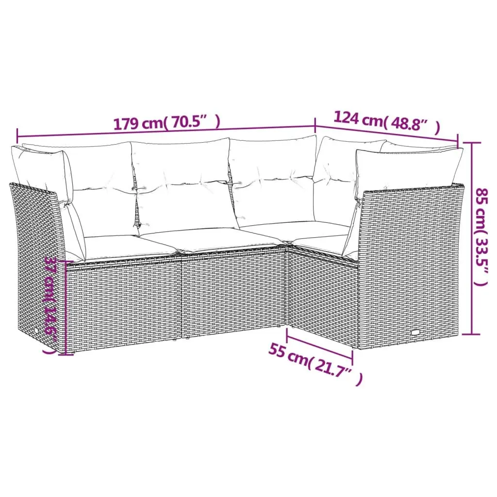 Garden Sofa Set Outdoor Furniture 4 Piece Modular Grey Poly Rattan