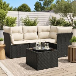 5 Piece Modular Garden Sofa Set in Black with Cushions