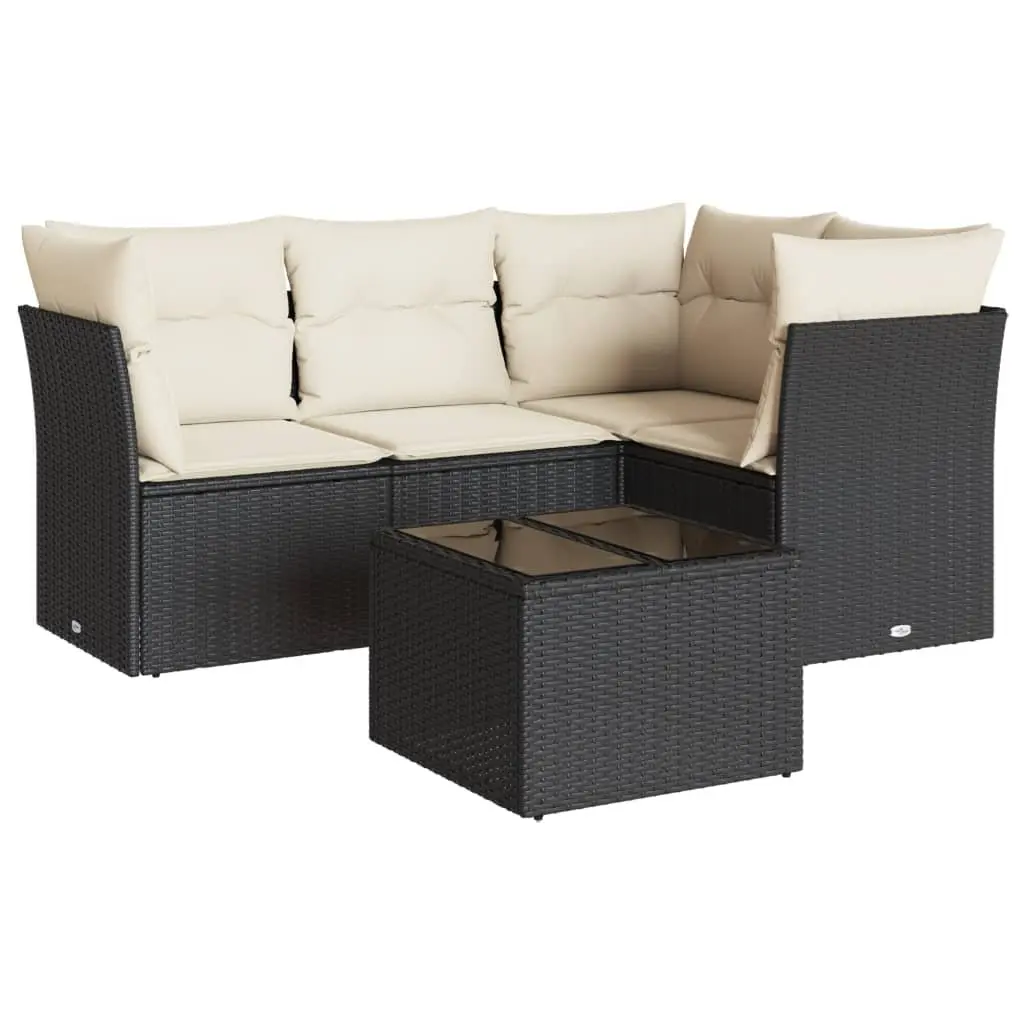 Garden Sofa Set Outdoor Furniture 5 Piece Patio Rattan Black with Cushions