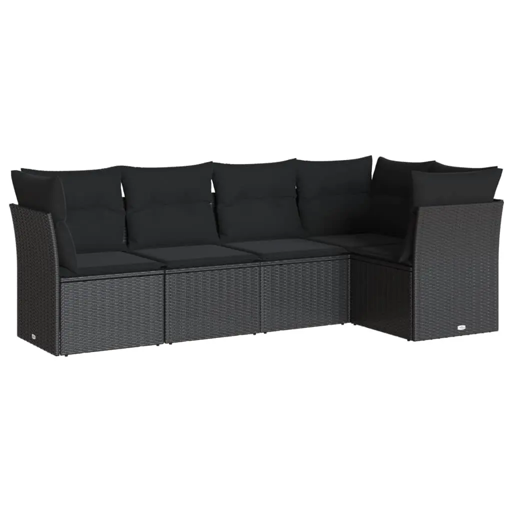 5 Piece Black Poly Rattan Sofa Set