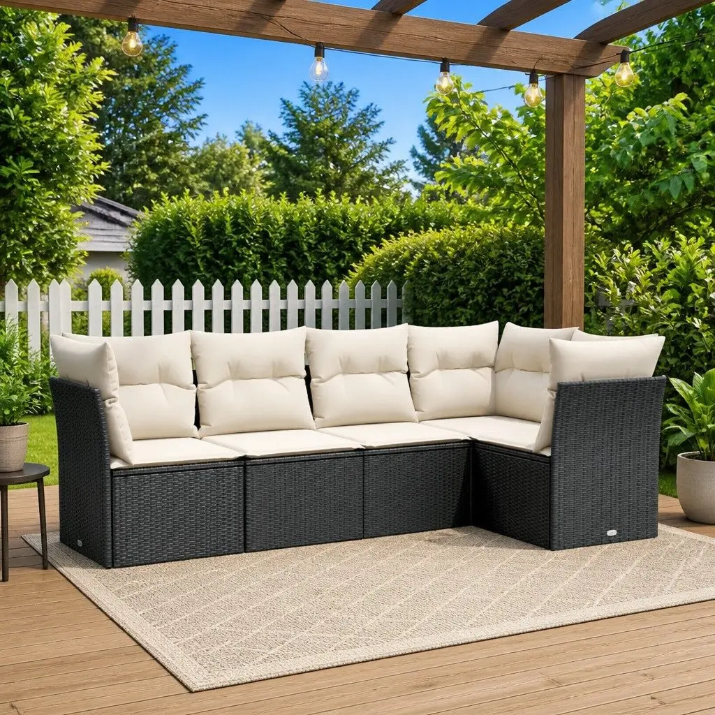 5 Piece Garden Sofa Set for Outdoor Patio Black Modular