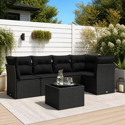 6 Piece Garden Sofa Set with PE Rattan and Glass Table