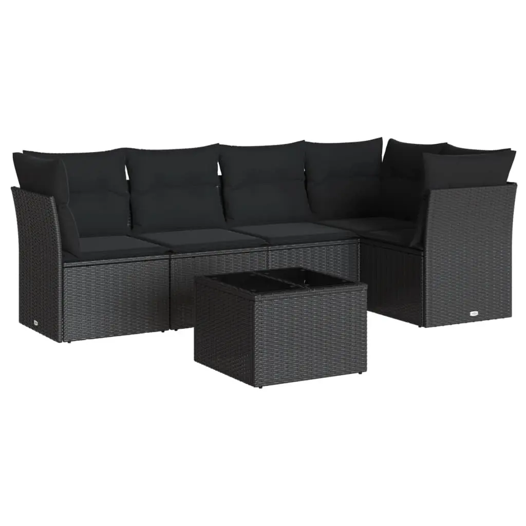 6 Piece Garden Sofa Set with PE Rattan and Glass Table