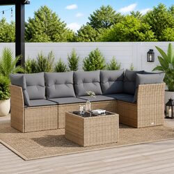 Garden Sofa Set 6 Piece Outdoor Furniture Patio Beige Poly Rattan with Cushions
