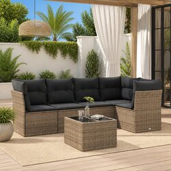 Garden Sofa Set 6 Piece Outdoor Furniture Grey Poly Rattan with Cushions Patio