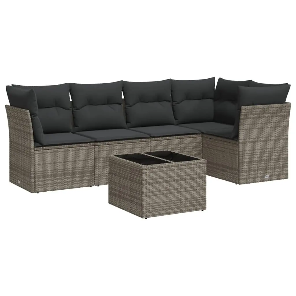 6-Piece Garden Sofa Set in Grey Poly Rattan