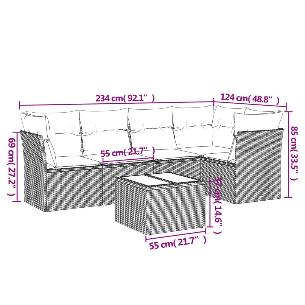6-Piece Garden Sofa Set in Grey Poly Rattan