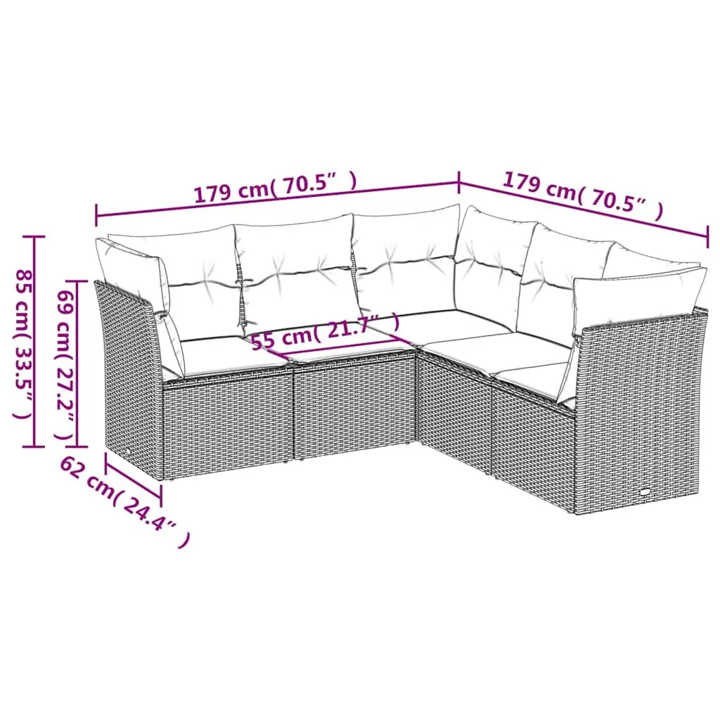 Garden Sofa Set 5 Piece Outdoor Furniture Patio Sectional Lounge Black