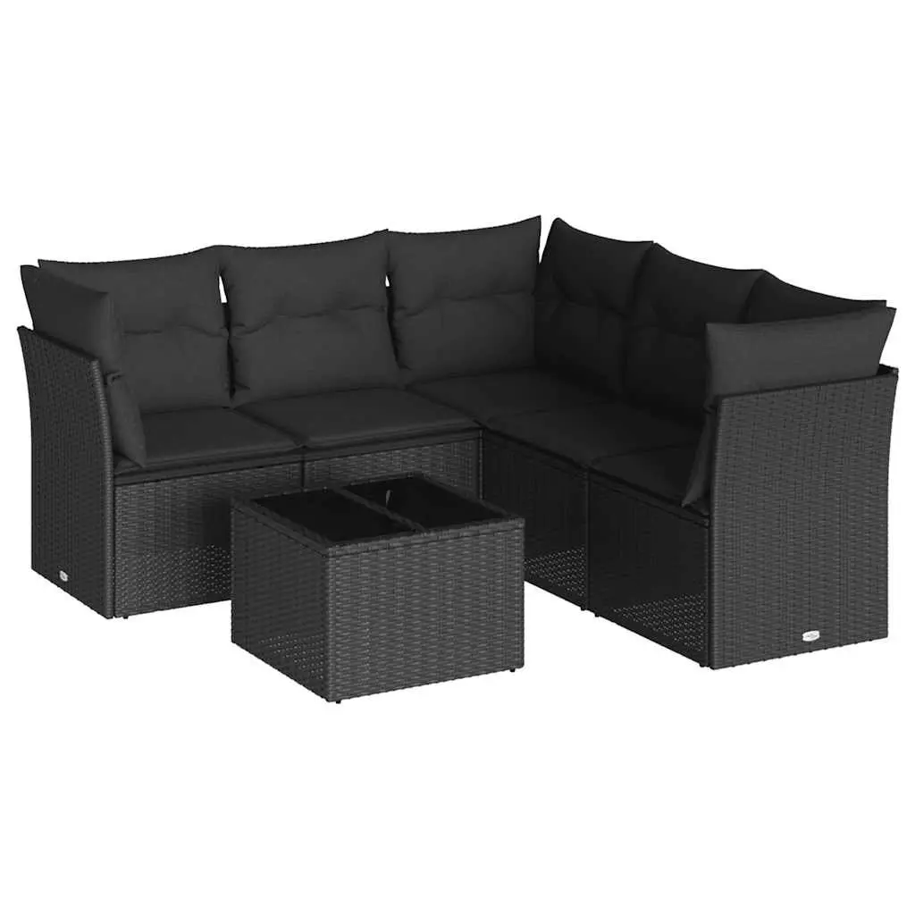 Garden Sofa Set 6 Piece Outdoor Furniture Black Rattan Modular Patio Lounge