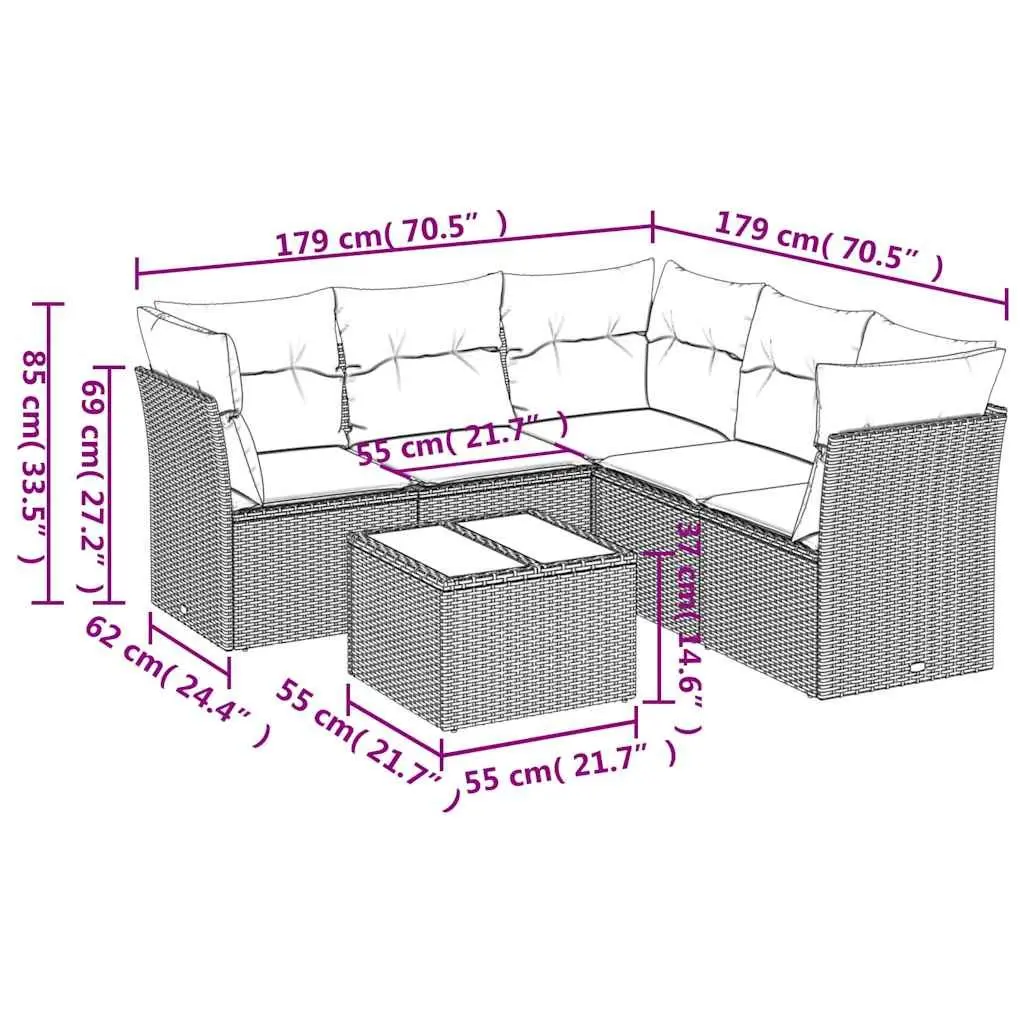 Garden Sofa Set 6 Piece Outdoor Furniture Black Rattan Modular Patio Lounge