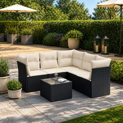 6 Piece Outdoor Furniture Set: Black Rattan Dimensions & Specs