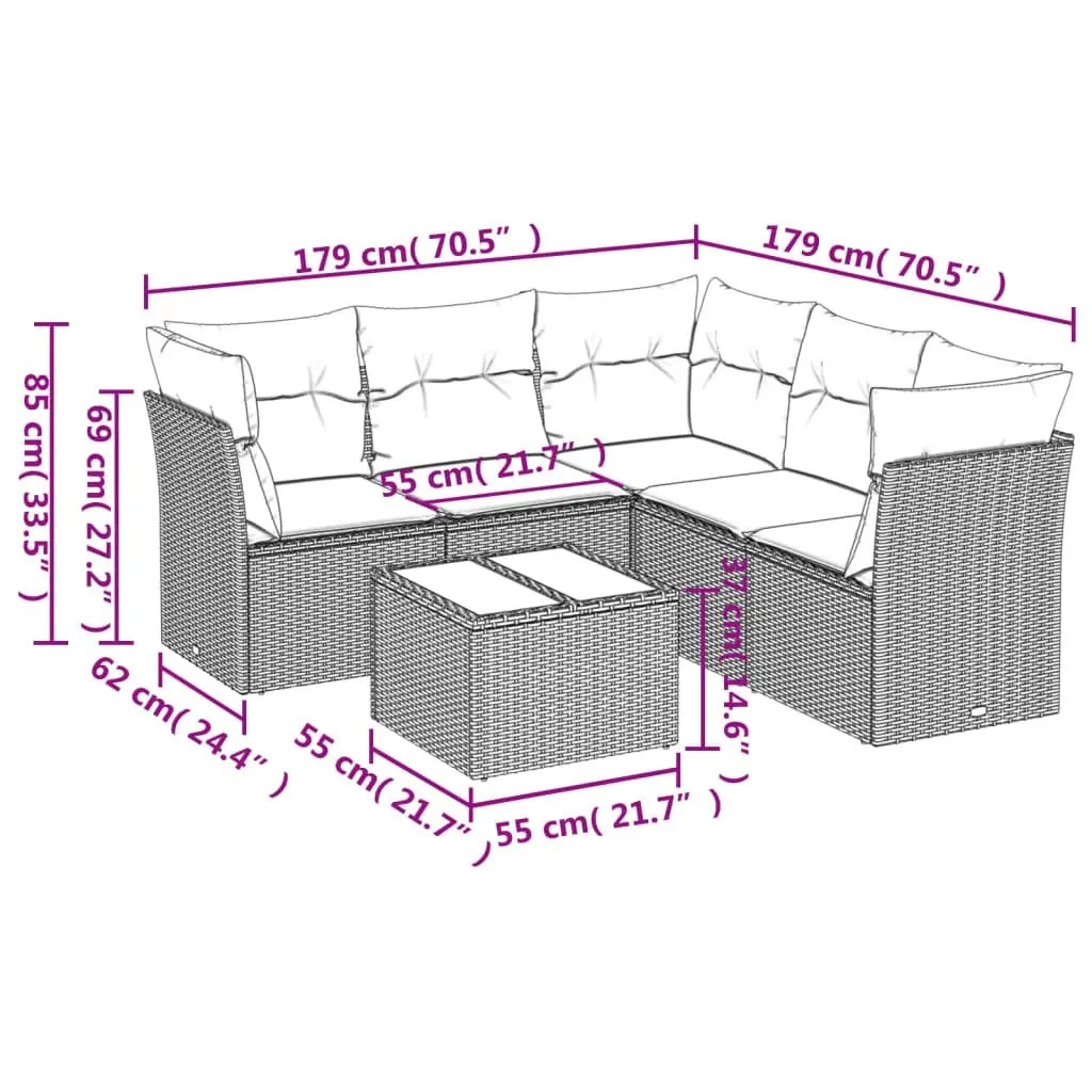 6 Piece Garden Sofa Set with Cushions Grey Outdoor Patio Furniture