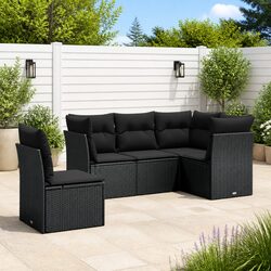 5 Piece Garden Sofa Set Outdoor Patio Furniture Black Poly Rattan with Cushions