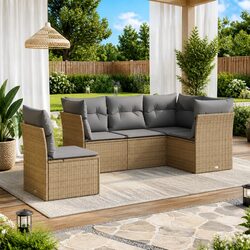 5 Piece Garden Sofa Set Outdoor Furniture with Cushions Beige Patio Sectional