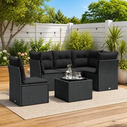 Detailed Specs of 6 Piece Black Rattan Outdoor Sofa Set