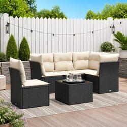 Garden Sofa Set - 6 Piece Black Poly Rattan Furniture