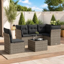 Garden Sofa Set with 6 Pieces - Grey Poly Rattan