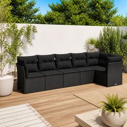 6 Piece Modular Garden Sofa Set: Black PE Rattan