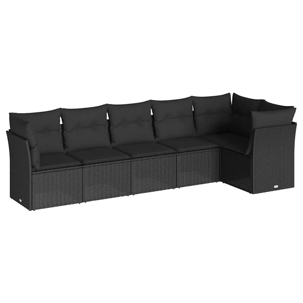 6 Piece Garden Sofa Set for Patio Black Poly Rattan Outdoor Furniture