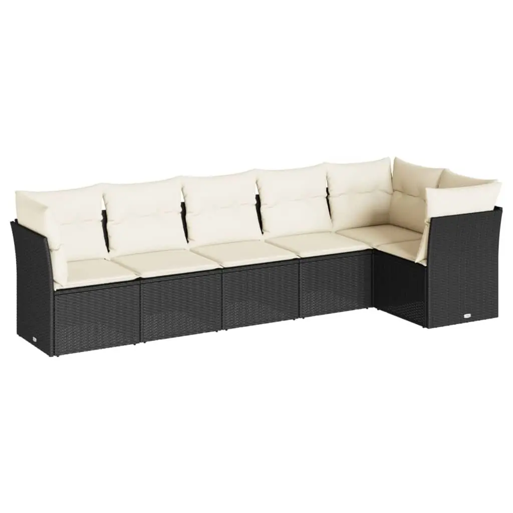 Black Modular 6-Piece Garden Sofa Set with Cushions