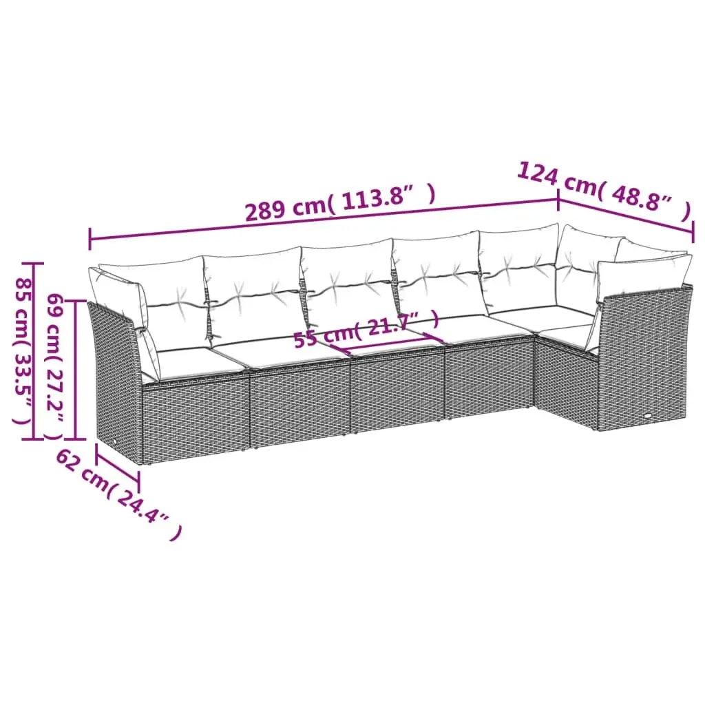 Black Modular 6-Piece Garden Sofa Set with Cushions