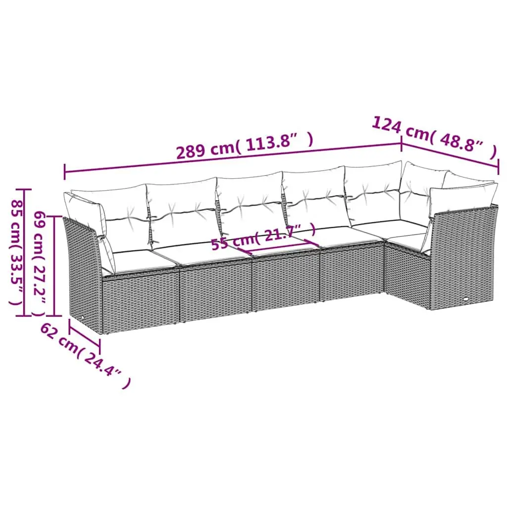 Garden Sofa Set 6 Piece Modular Outdoor Furniture for Patio Beige
