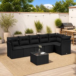 7 Piece Modular Garden Sofa Set - Black Poly Rattan