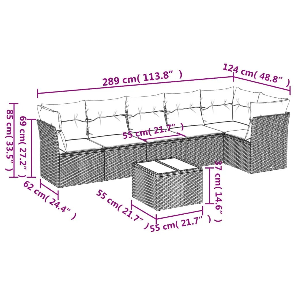 Garden Sofa Set 7 Piece Outdoor Furniture Patio Seating Black Poly Rattan with