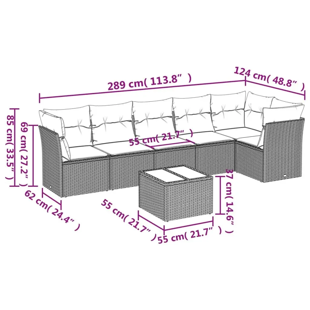 7 Piece Outdoor Garden Sofa Set with Cushions Black Poly Rattan Patio Furniture