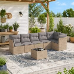7-Piece Outdoor Sofa Set: Beige Modular Design with Cushions