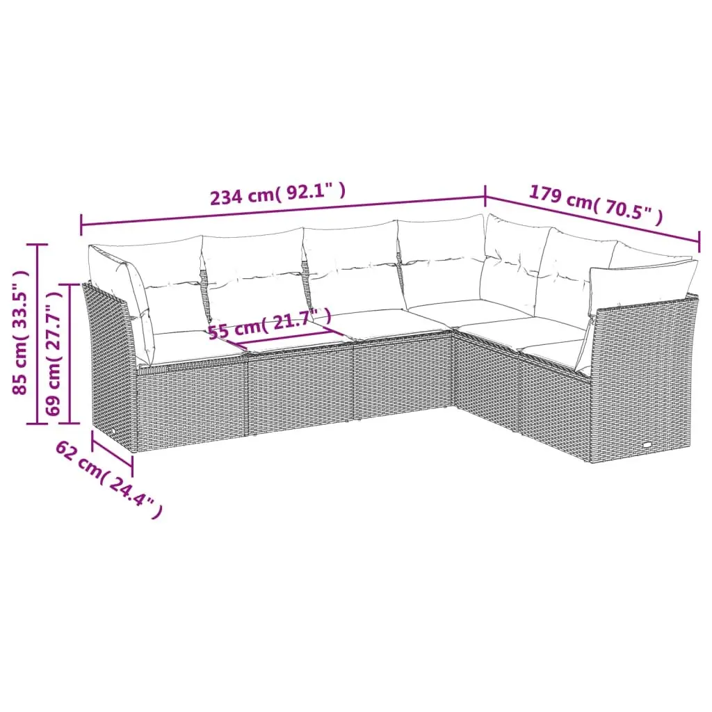 6 Piece Black Outdoor Sofa Set