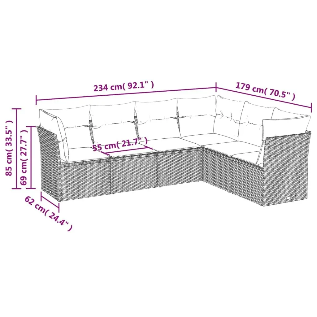 Garden Sofa Set 6 Piece Outdoor Furniture Grey Poly Rattan Patio Seating