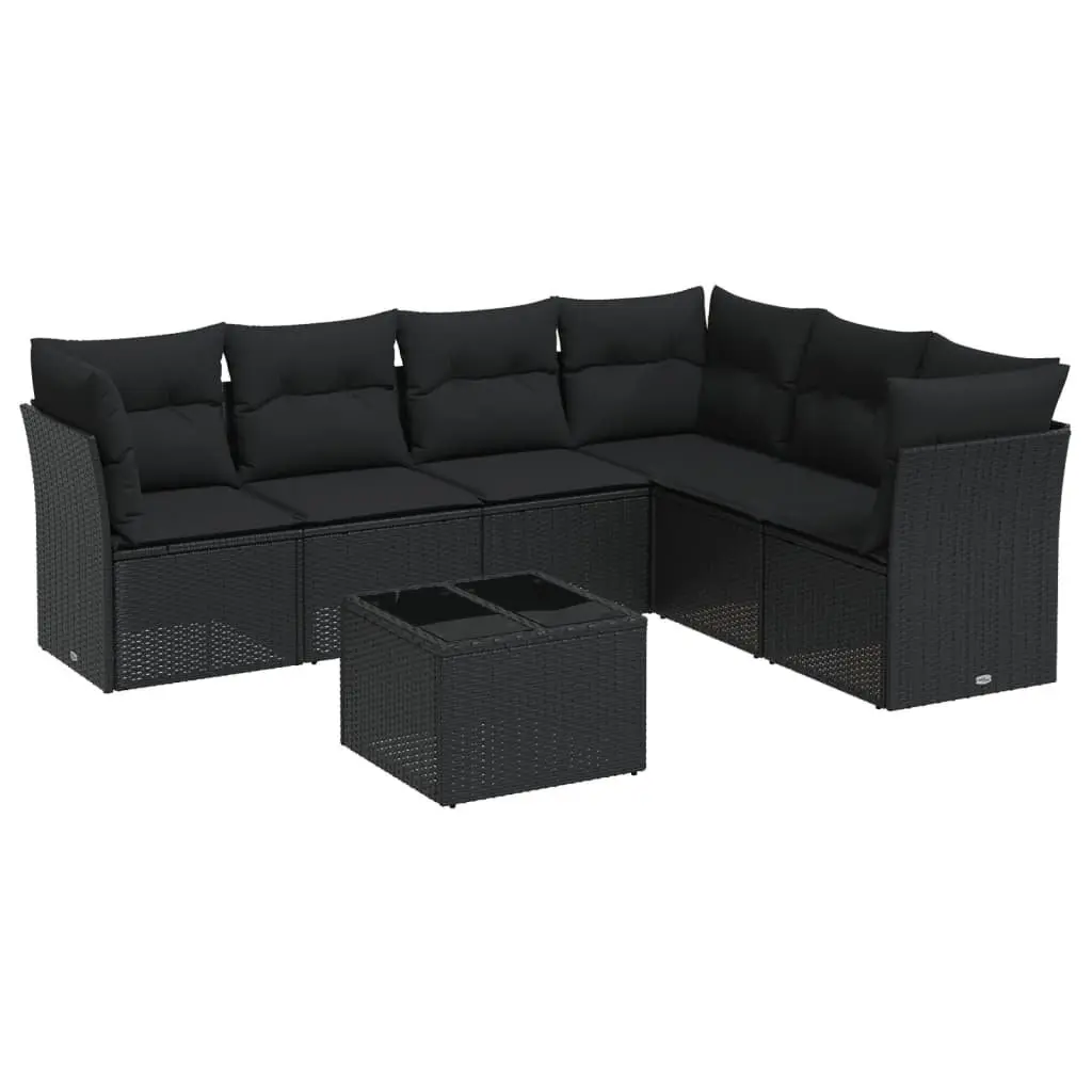 Garden Sofa Set Outdoor Furniture 7 Piece Black Poly Rattan Patio Lounge
