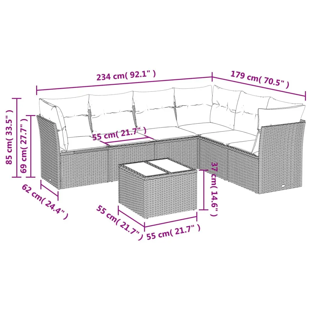 7 Piece Outdoor Garden Sofa Set Black Poly Rattan Patio Furniture Cushions