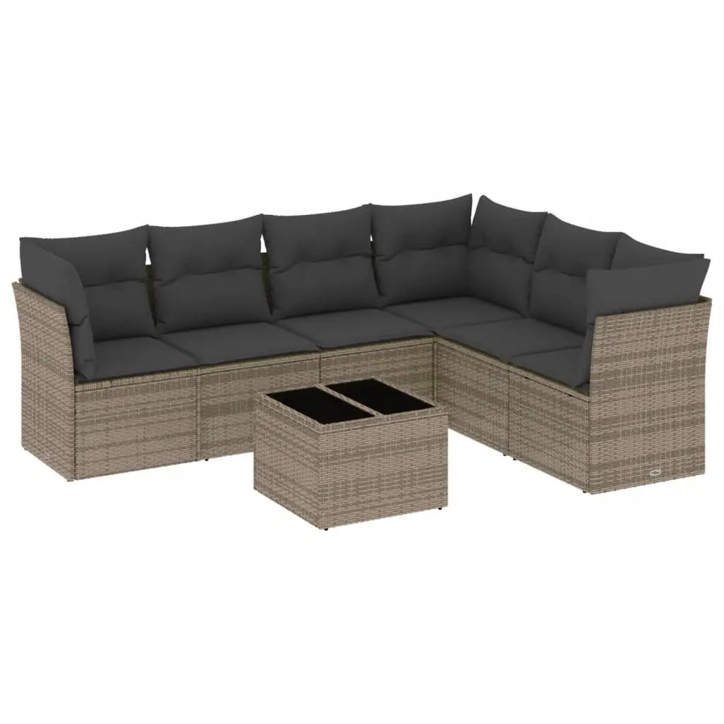 Garden Sofa Set Outdoor Furniture 7 Piece Grey Poly Rattan with Cushions