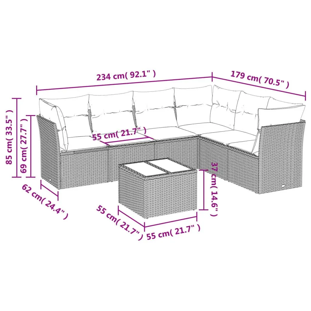 Garden Sofa Set Outdoor Furniture 7 Piece Grey Poly Rattan with Cushions