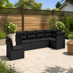 6-Piece Modular Garden Sofa Set - Black PE Rattan