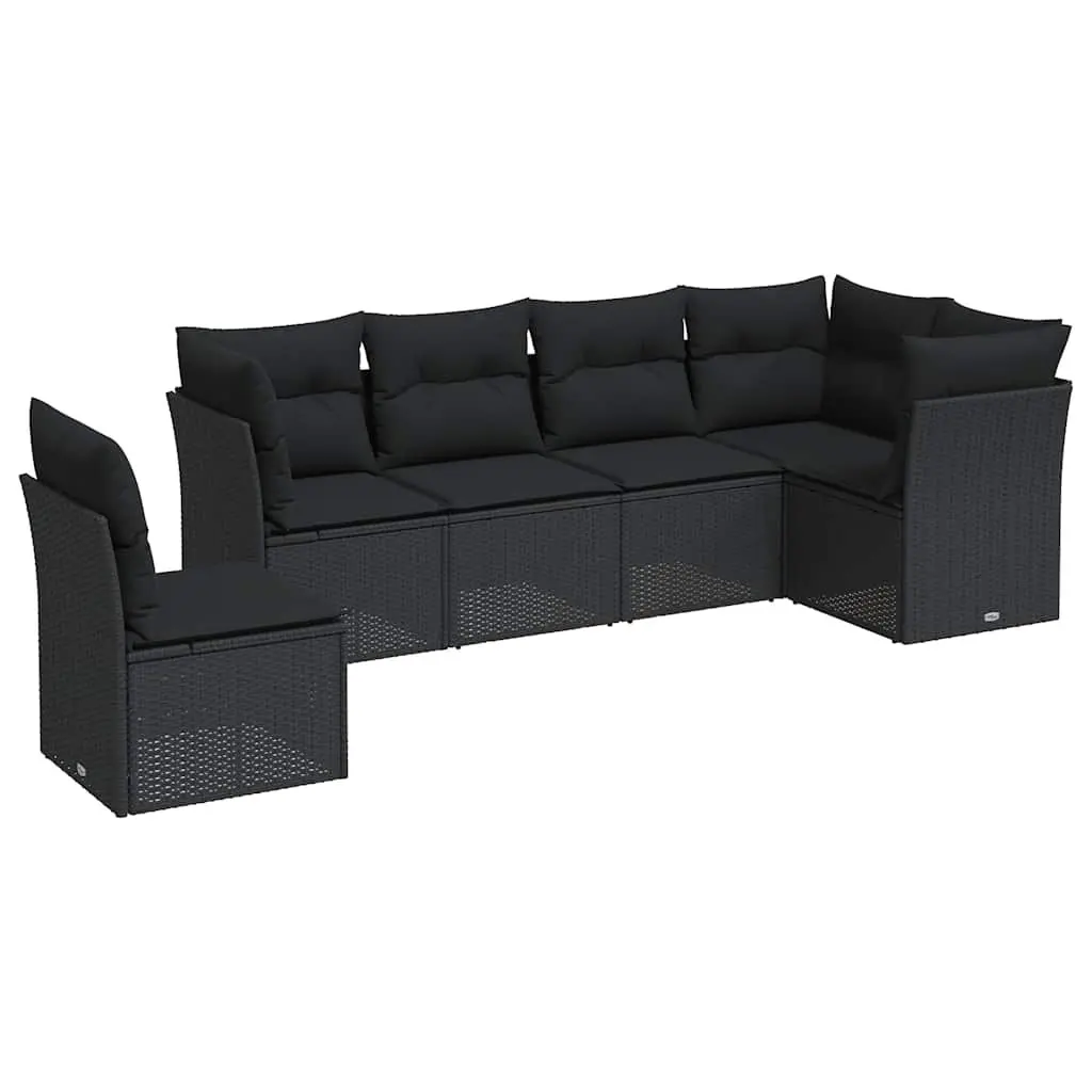 Garden Sofa Set Outdoor Furniture 6 Piece Black Poly Rattan Cushions
