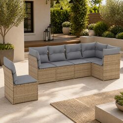 6-Piece Modular Outdoor Sofa Set in Beige with Cushions