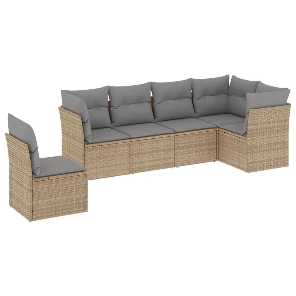 6-Piece Modular Outdoor Sofa Set in Beige with Cushions