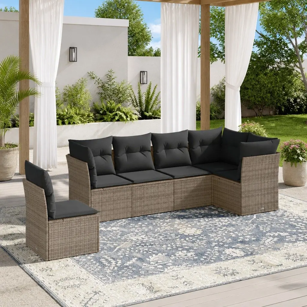 Garden Sofa Set 6 Piece Outdoor Furniture Grey Poly Rattan Modular Patio